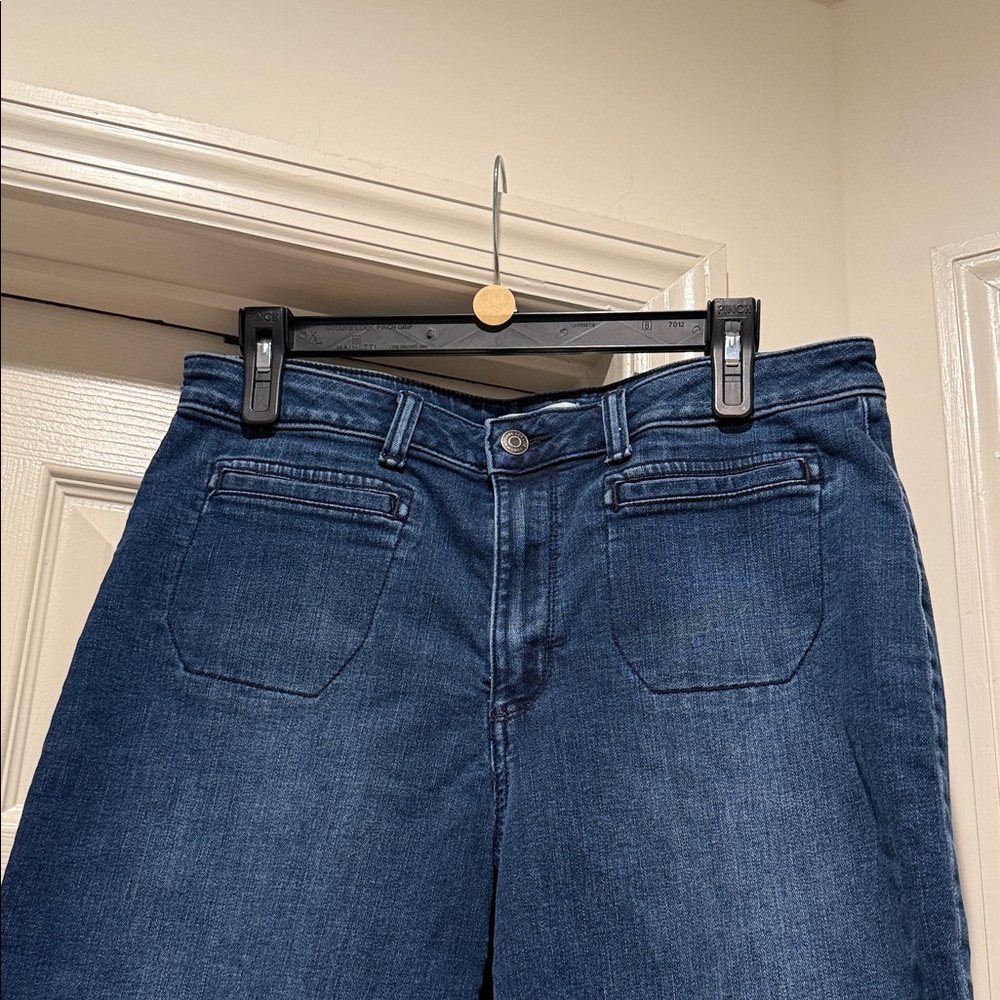 Cropped Wide Leg Waist Defining Dark Blue 1970s Fun Sailor Patch Pocket Jean 14 - Picture 6 of 13
